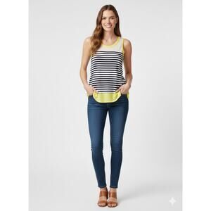 NEW Stitch Fix 41 Hawthorn Blue Yellow Striped Colorblock Blouse XS